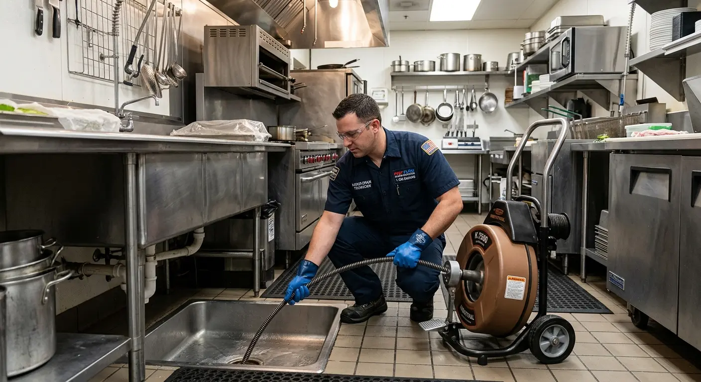 Commercial drain cleaning service in a restaurant kitchen in West Brandywine
